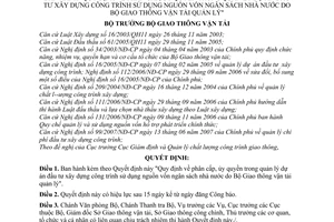 Quyết định 59/2007/QĐ-BGTVT Quy định phân cấp, ủy quyền quản lý dự án đầu tư xây dựng công trình sử dụng nguồn vốn ngân sách nhà nước