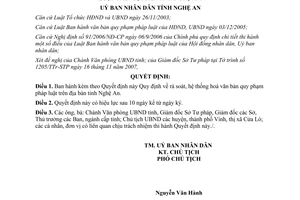 Quyết định 134/2007/QĐ-UBND rà soát hệ thống hoá văn bản quy phạm pháp luật Nghệ An