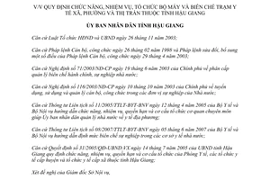 Quyết định 25/2007/QĐ-UBND tổ chức bộ máy biên chế trạm y tế xã phường thị trấn Hậu Giang