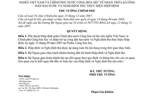 Quyết định 178/2007/QĐ-TTg  phê duyệt Hiệp định giữa Chính phủ Việt Nam và Cộng hòa Séc nhận trở lại công dân hai nước