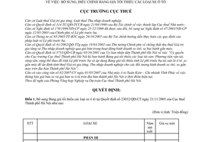 Quyết định 17388/QĐ-CT-THNVDT bổ sung bảng giá tối thiểu xe ô tô