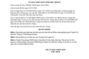 Quyết định 29/2007/QĐ-UBND đơn giá cho thuê đất tạm thời Điểm công nghiệp Thạnh Trị Sóc Trăng