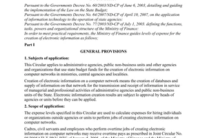 Circular No. 137/2007/TT-BTC of November 28, 2007, guiding levels of expense for the creation of electronic information.