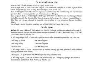 Quyết định 2423/QĐ-UBND bổ sung giá bán tối thiểu chi phí thiết kế khai thác, nghiệm thu thẩm định lâm sản trên địa bàn tỉnh bình phước