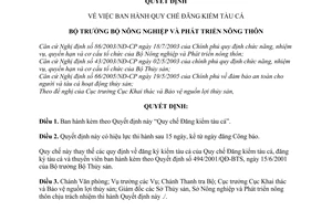 Quyết định 96/2007/QĐ-BNN Quy chế Đăng kiểm tàu cá