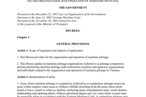 Decree No. 173/2007/ND-CP of November 28, 2007, on the organization and operation of maritime pilotage.