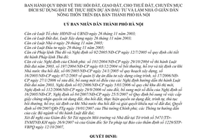 Quyết định 136/2007/QĐ-UBND quy định thu hồi giao cho thuê đất, chuyển mục đích sử dụng dự án đầu tư làm nhà ở giãn dân nông thôn  Thành phồ Hà Nội