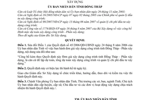 Quyết định 52/2007/QĐ-UBND công bố Đơn giá xây dựng công trình tỉnh Đồng Tháp