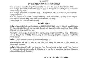 Quyết định 54/2007/QĐ-UBND công bố Đơn giá xây dựng công trình tỉnh Đồng Tháp