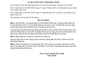 Quyết định 55/2007/QĐ-UBND công bố Bảng giá dự toán ca máy và thiết bị thi công