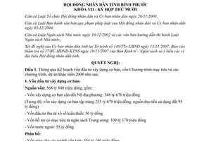 Nghị quyết 09/2007/NQ-HĐND kế hoạch vốn đầu tư xây dựng cơ bản 2008 Bình Phước