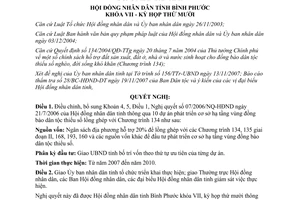 Nghị quyết 06/2007/NQ-HĐND sửa đổi Nghị quyết 07/2006/NQ-HĐND Bình Phước