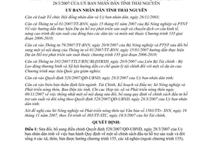 Quyết định 2674/2007/QĐ-UBND sửa đổi chính sách đầu tư hỗ trợ sản xuất Thái Nguyên