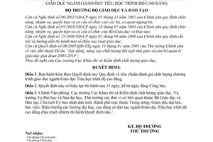 Quyết định 72/2007/QĐ-BGDĐT quy định tiêu chuẩn đánh giá chất lượng chương trình giáo dục ngành giáo dục tiểu học trình độ cao đẳng