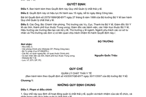 Quyết định 43/2007/QĐ-BYT quy chế quản lý chất thải y tế