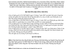 Quyết định 1958/QĐ-BCT Chương trình hành động Ngành Công thương hướng dẫn Nghị quyết 16/2007/NQ-CP