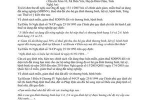 Công văn  5192/TCT-HT chính sách giảm, miễn thuế sử dụng đất nông nghiệp thuế nhà đất cho hộ gia đình thương binh, liệt sỹ, bệnh binh