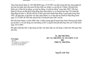 Công văn  536/BXD-TCCB đôn đốc thực hiện Chương trình Quốc gia  bảo hộ lao động  2007 và lập kế hoạch 2008