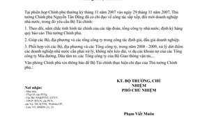 Công văn  7264/VPCP-ĐMDN triển khai kết luận của Thủ tướng  phiên họp Chính phủ tháng 11/2007