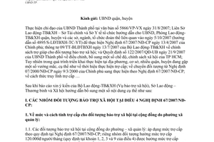 Công văn 6295/LĐ-TBXH-XH hướng dẫn thực hiện Nghị định 67/2007/NĐ-CP Quyết định 122/2007/QĐ-UB