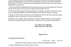 Công văn  7094/TCHQ-GSQL  phế liệu nhập khẩu làm nguyên liệu sản xuất xuất khẩu