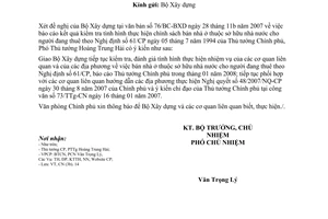 Công văn  7385/VPCP-CN  kiểm tra tình hình thực hiện chính sách bán nhà ở thuộc sở hữu nhà nước cho người đang thuê theo NĐ 61/CP