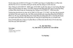 Công văn  176/BXD-KTTC  điều chỉnh giá vật liệu