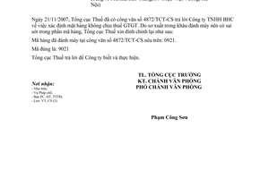 Công văn  5370/TCT-VP đính chính CV 4872/TCT-CS