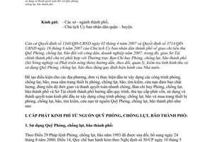 Công văn  334/LCQ  hướng dẫn quy trình, thủ tục cấp phát vốn, sử dụng và thanh quyết toán đối với Quỹ phòng chống lụt, bão thành phố