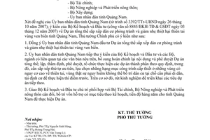 Công văn  2019/TTg-NN  dự án tổng thể sắp xếp dân cư phòng tránh và giảm nhẹ thiệt hại thiên tai vùng ven biển tỉnh Quảng Nam