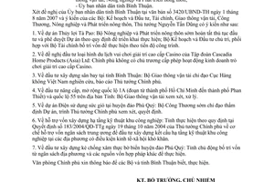 Công văn  7534/VPCP-ĐP  giải quyết đề nghị của tỉnh Bình Thuận