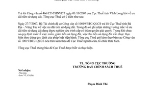 Công văn  5007/TCT-CS  ưu đãi tiền sử dụng đất