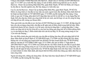 Công văn  123/BXD-KSTK  trả lời C.ty Daewon - Hoàn Cầu  điều chỉnh thiết kế công trình