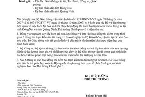 Công văn  1882/TTg-CN  hiện đại hóa và khôi phục hoạt động thí điểm hai trạm kiểm tra tải trọng xe  Đồng Nai và Quảng Ninh