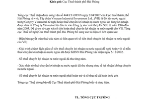 Công văn  5043/TCT-KK  bổ sung hồ sơ hoàn thuế chuyển lợi nhuận ra nước ngoài