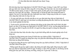 Công văn 4608/LĐTBXH-TL triển khai thực hiện NĐ 168/2007/NĐ-CP