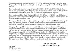 Công văn  16/BXD-PC  trả lời tổng công ty xây dựng An Bình