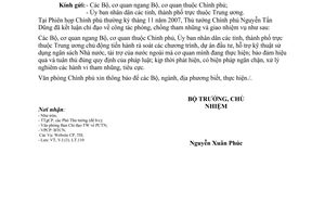 Công văn  7163/VPCP-V.I  chỉ đạo của Thủ tướng Chính phủ công tác phòng, chống tham nhũng  Phiên họp Chính phủ thường kỳ tháng 11/2007