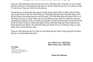 Công văn  5144/TCT-CS  sử dụng hóa đơn, chứng từ  trường hợp xuất nguyên vật liệu, hàng hóa giao cho cơ sở khác gia công