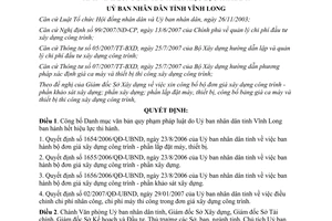 Quyết định 2506/QĐ-UBND 2007 văn bản quy phạm pháp luật hết hiệu lực vĩnh Long