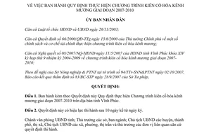Quyết định 60/2007/QĐ-UBND kiên cố hóa kênh mương 2007 2010 Vĩnh Phúc