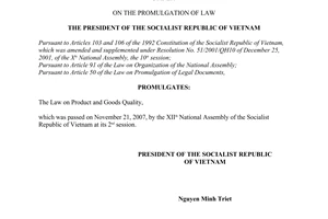 Order No. 14/2007/L-CTN of December 5, 2007, on the promulgation of Law