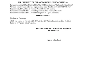 Order No. 15/2007/L-CTN of December 5, 2007, on the promulgation of Law.