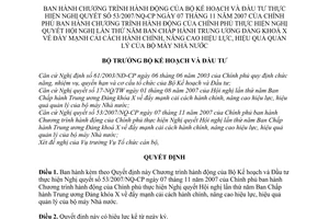Quyết định 1518/QĐ-BKH chương trình hành động Bộ Kế hoạch Đầu tư hướng dẫn Nghị quyết 53/2007/NQ-CP cải cách hành chính quản lý bộ máy nhà nước