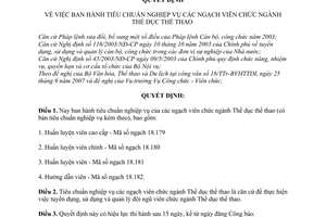 Quyết định 09/2007/QĐ-BNV tiêu chuẩn nghiệp vụ ngạch viên chức ngành Thể dục thể thao