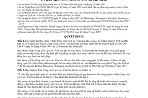 Quyết định 134/2007/QĐ-UBND thành lập Ban Quản lý khu công viên lịch sử văn hóa dân tộc thuộc Ủy ban nhân dân thành phố