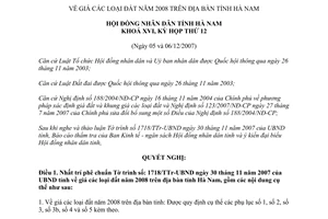 Nghị quyết 13/2007/NQ-HĐND giá đất 2008 Hà Nam