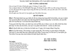 Quyết định 1656/QĐ-TTg phê duyệt danh mục quy định chi tiết chủng loại trang thiết bị tìm kiếm, cứu nạn dự án đầu tư sản xuất mua sắm đến năm 2015