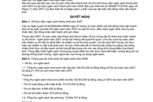 Nghị quyết 14/2007/NQ-HĐND dự toán và phân bổ ngân sách thành phố năm 2008