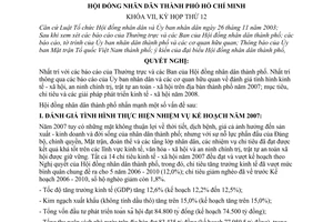 Nghị quyết 15/2007/NQ-HĐND nhiệm vụ kinh tế - xã hội năm 2008